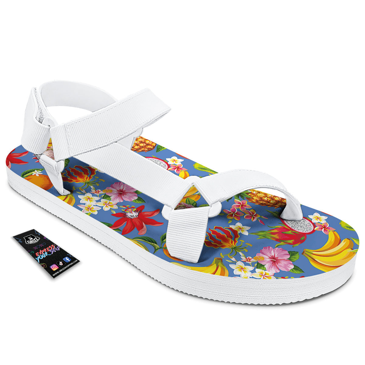 Fruits Aloha Tropical Print Pattern White Open Toe Sandals-grizzshop
