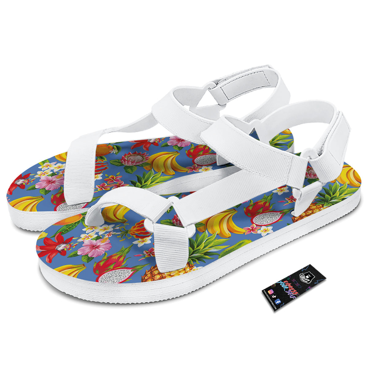 Fruits Aloha Tropical Print Pattern White Open Toe Sandals-grizzshop