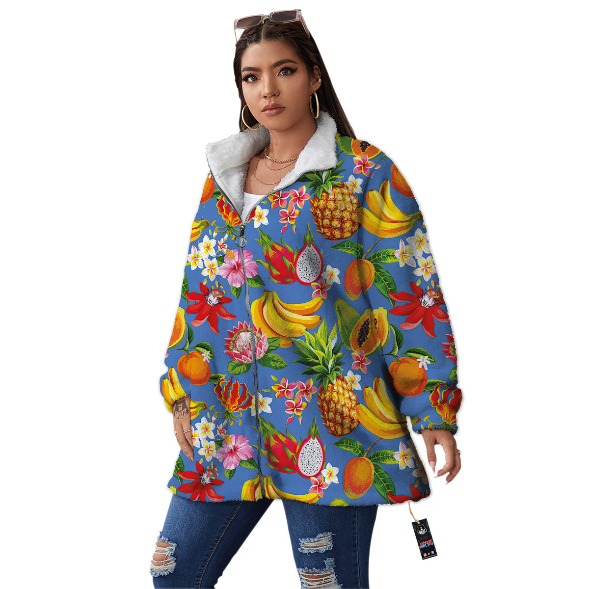 Fruits Aloha Tropical Print Pattern Women's Sherpa Jacket-grizzshop