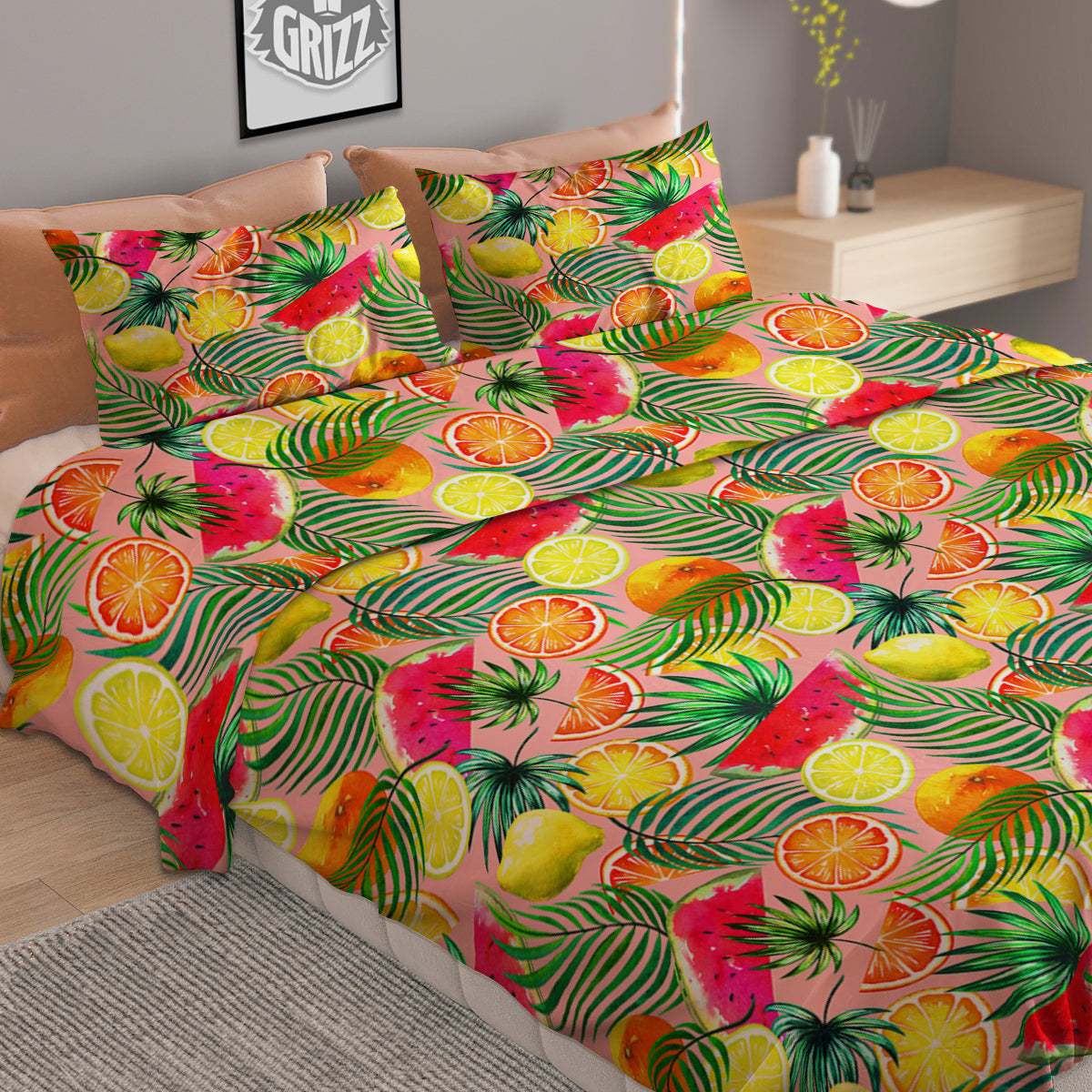 Fruits Cute Tropical Print Pattern Duvet Cover Bedding Set-grizzshop