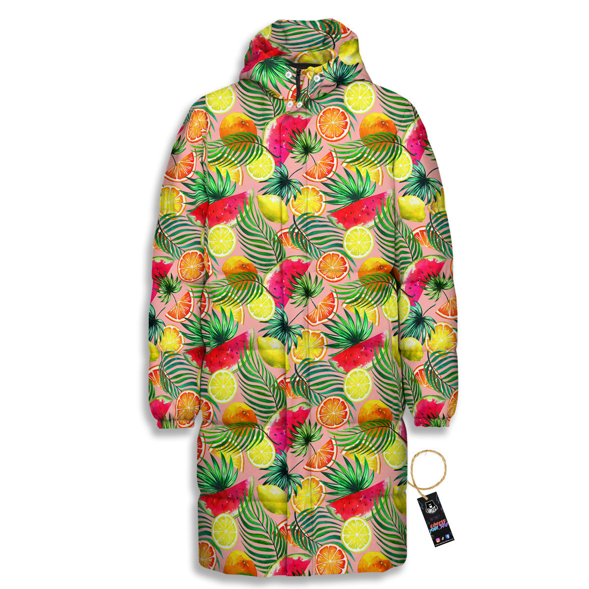 Fruits Cute Tropical Print Pattern Long Down Jacket-grizzshop