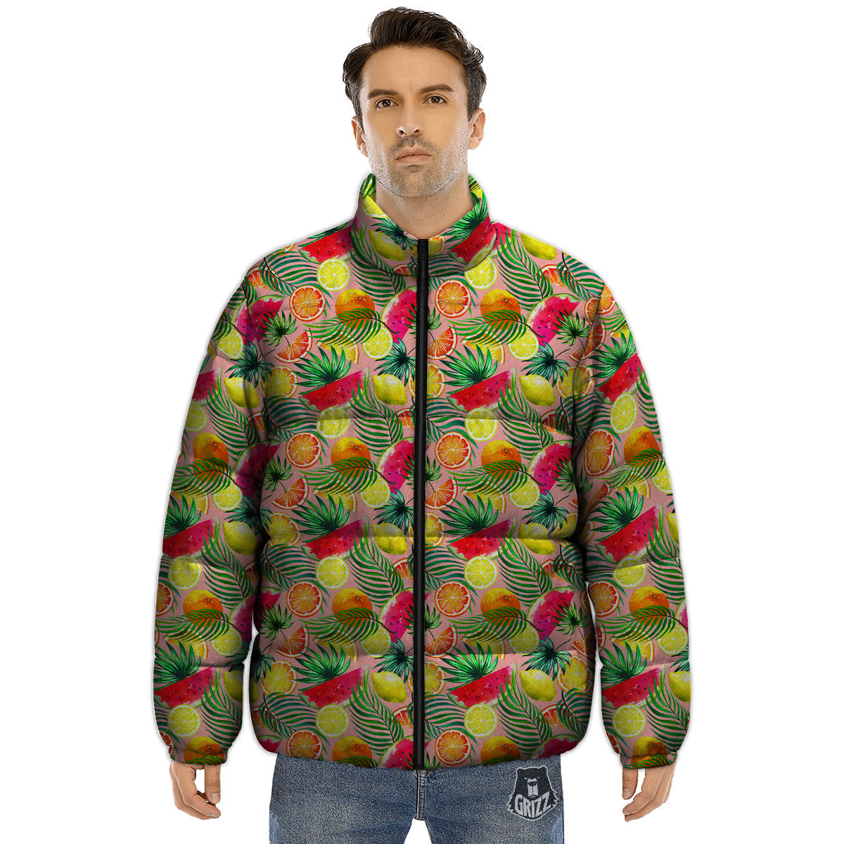 Fruits Cute Tropical Print Pattern Puffer Jacket-grizzshop