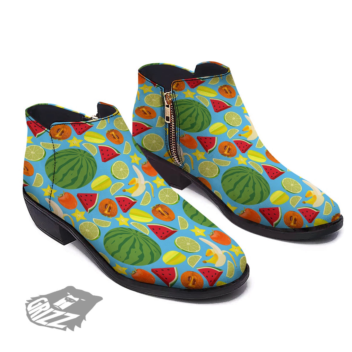 Fruits Depicting Print Pattern Ankle Boots-grizzshop