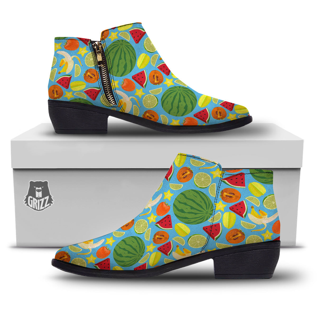 Fruits Depicting Print Pattern Ankle Boots-grizzshop