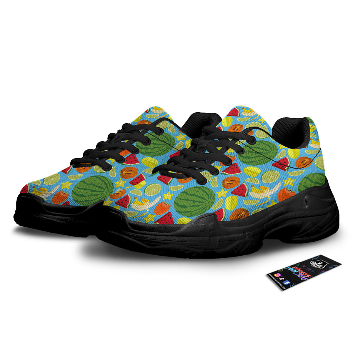 Fruits Depicting Print Pattern Black Chunky Shoes-grizzshop