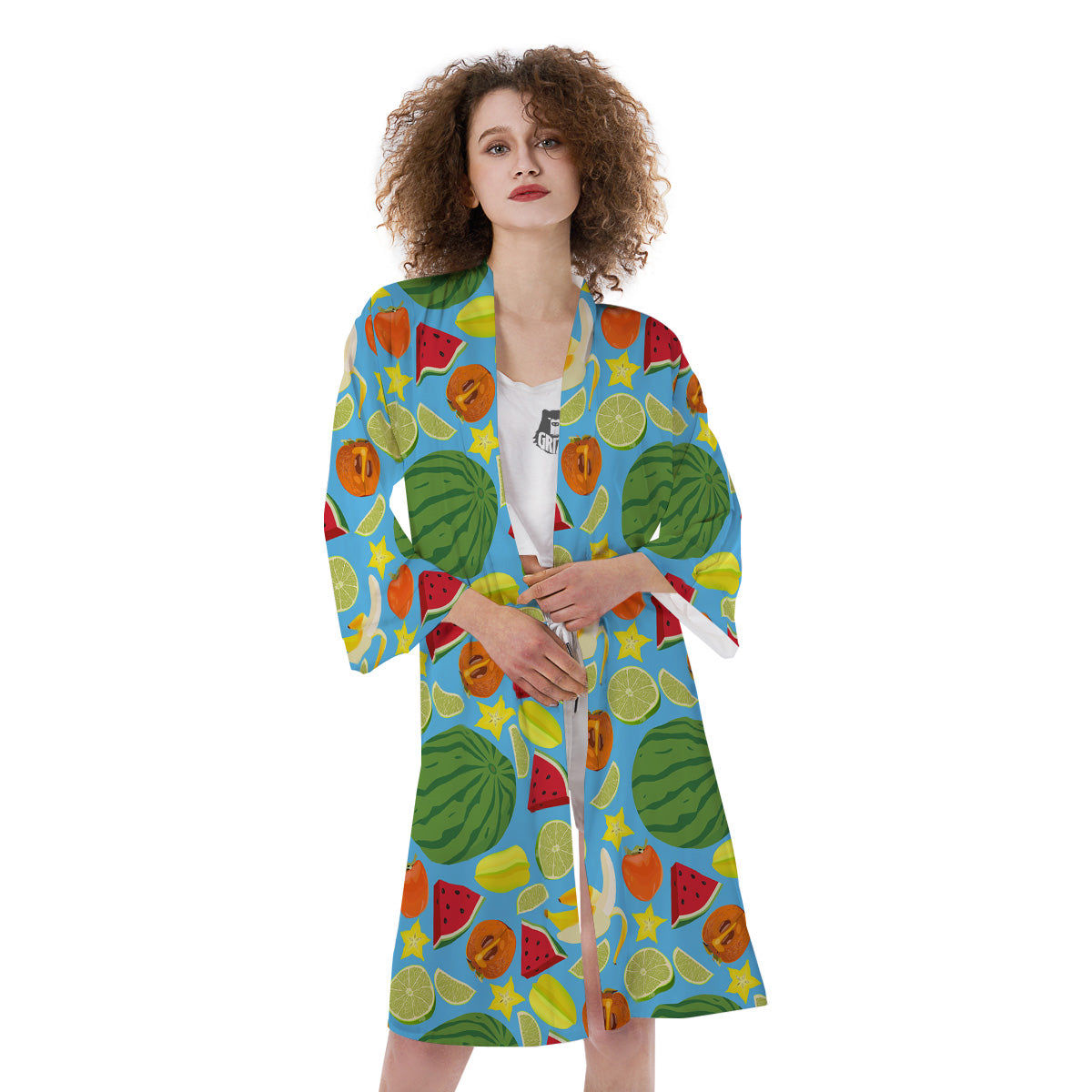 Fruits Depicting Print Pattern Kimono-grizzshop