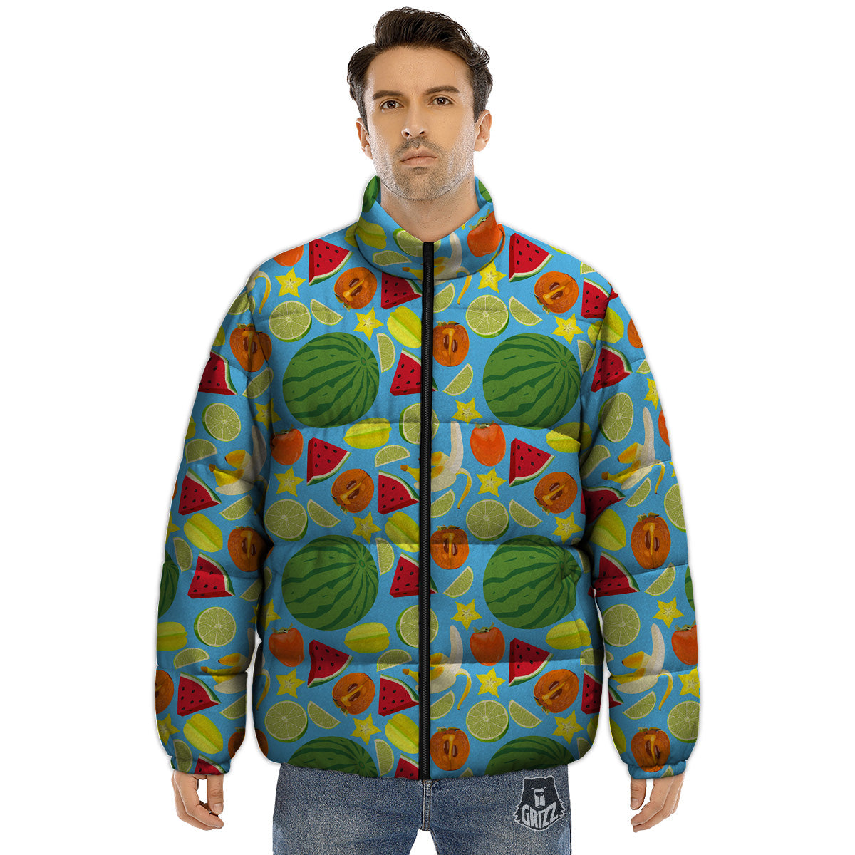 Fruits Depicting Print Pattern Puffer Jacket-grizzshop