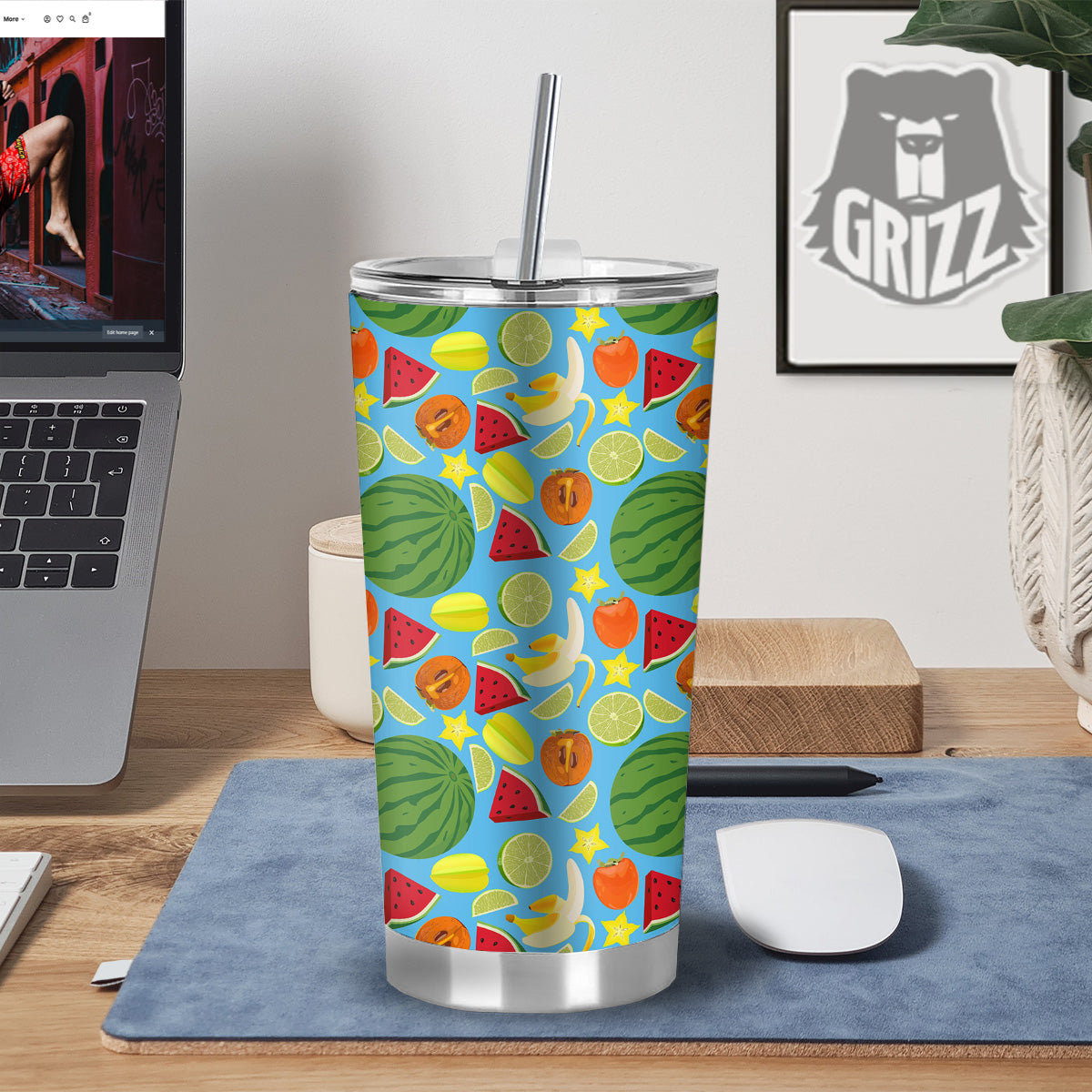 Fruits Depicting Print Pattern Tumbler-grizzshop