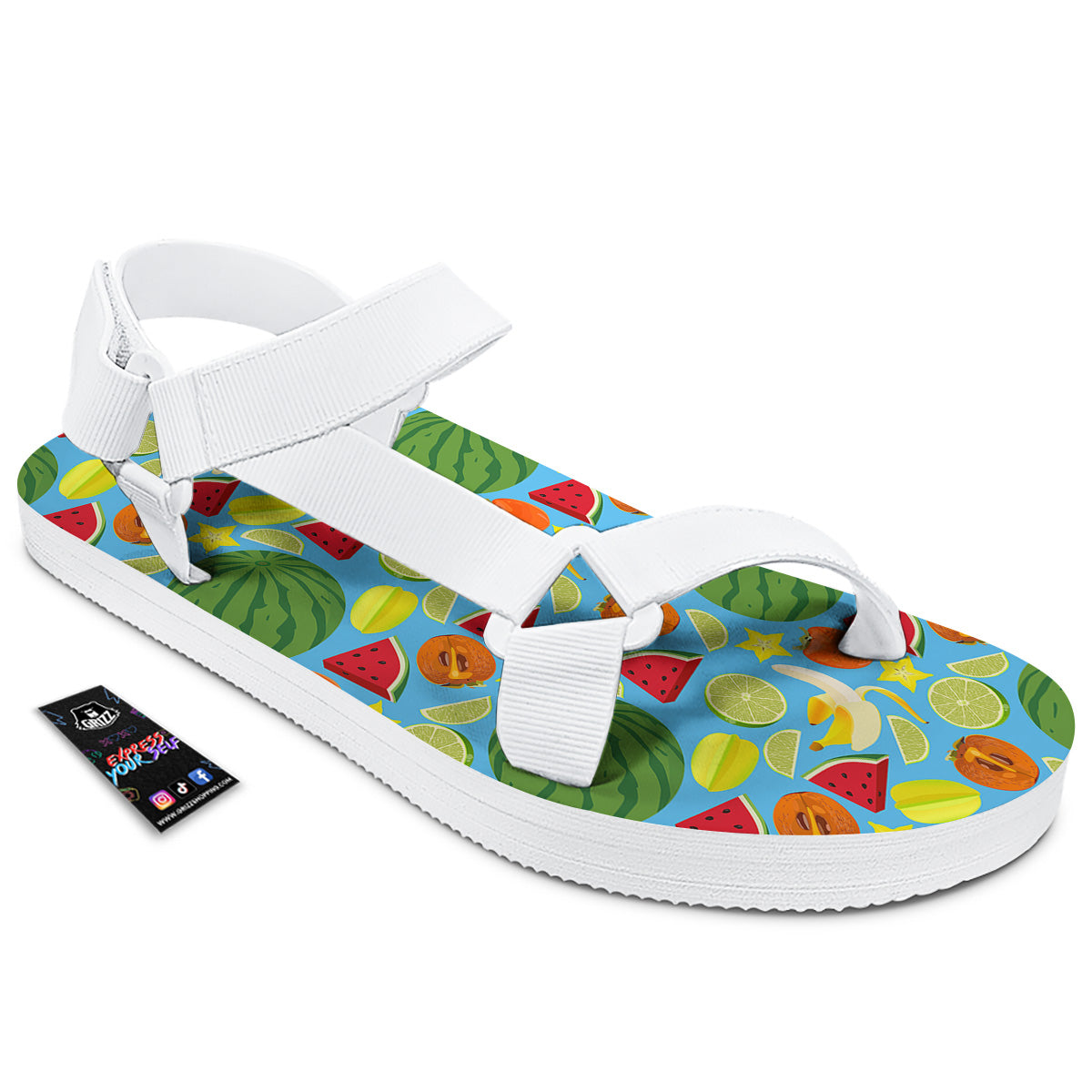 Fruits Depicting Print Pattern White Open Toe Sandals-grizzshop