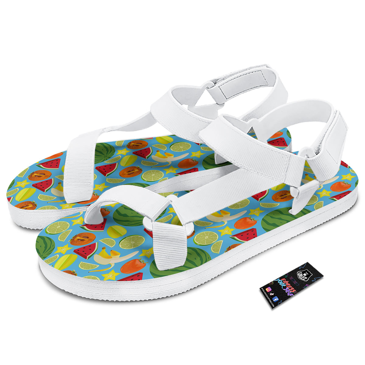Fruits Depicting Print Pattern White Open Toe Sandals-grizzshop
