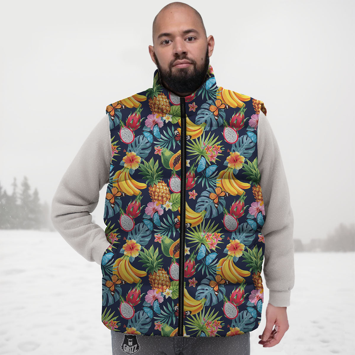 Fruits Hawaiian Tropical Print Pattern Down Vest-grizzshop