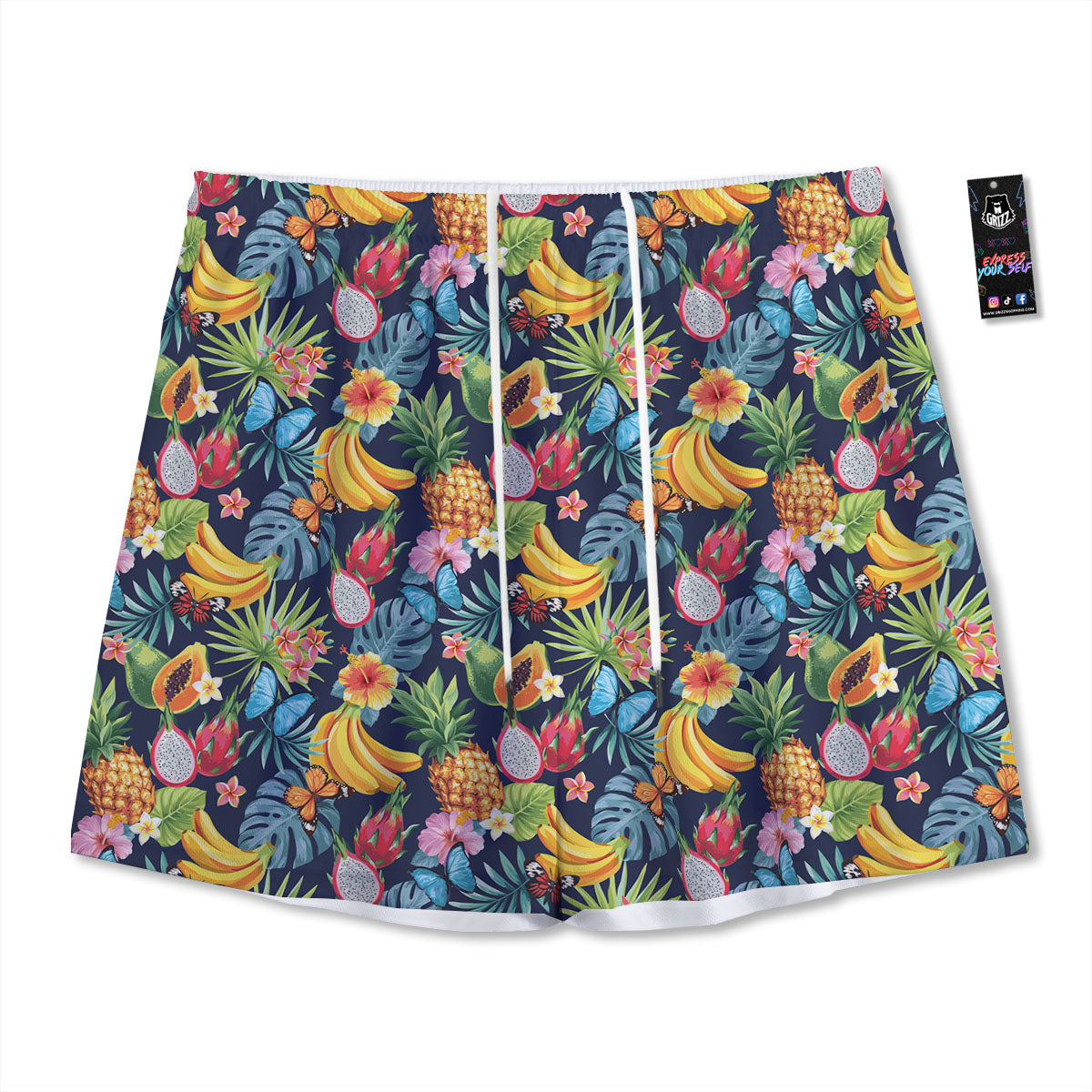 Fruits Hawaiian Tropical Print Pattern Mesh Shorts
