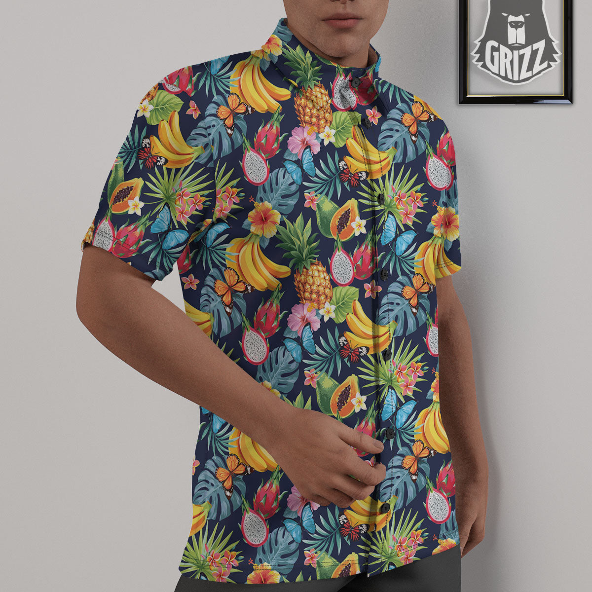 Fruits Hawaiian Tropical Print Pattern Untucked Shirts-grizzshop