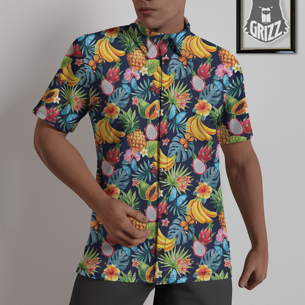 Fruits Hawaiian Tropical Print Pattern Untucked Shirts-grizzshop