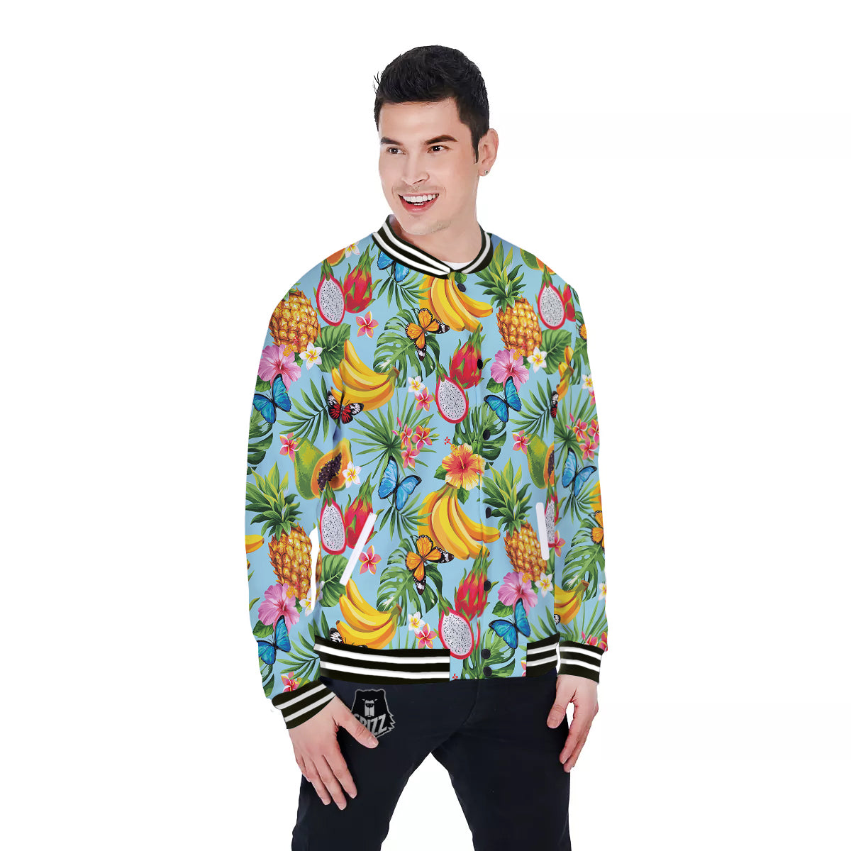 Fruits Jungle Tropical Print Pattern Baseball Jacket-grizzshop