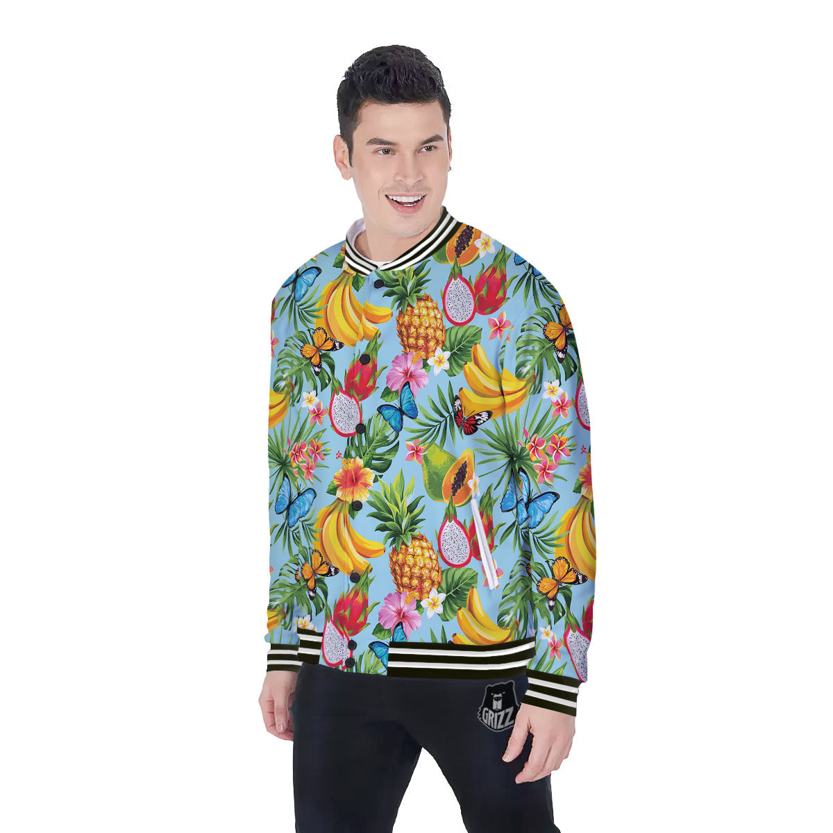 Fruits Jungle Tropical Print Pattern Baseball Jacket-grizzshop