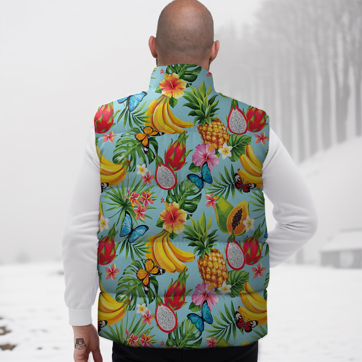 Fruits Jungle Tropical Print Pattern Down Vest-grizzshop