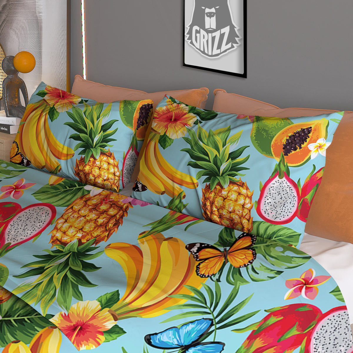 Fruits Jungle Tropical Print Pattern Duvet Cover Bedding Set-grizzshop