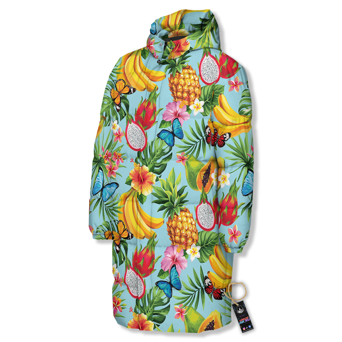 Fruits Jungle Tropical Print Pattern Long Down Jacket-grizzshop
