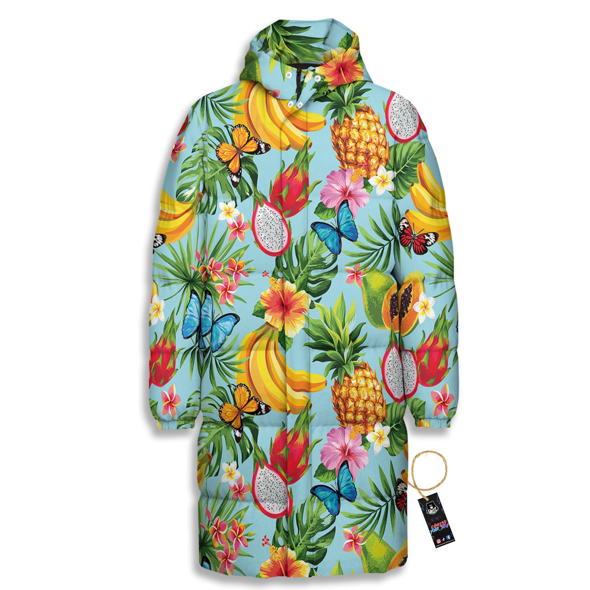 Fruits Jungle Tropical Print Pattern Long Down Jacket-grizzshop