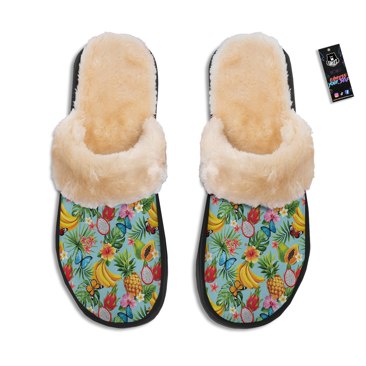 Fruits Jungle Tropical Print Pattern Slippers-grizzshop