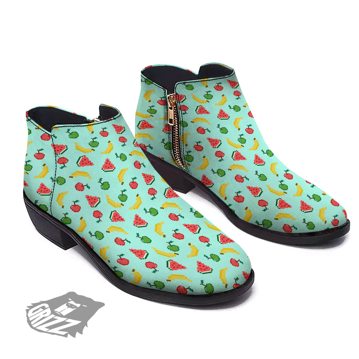 Fruits Pixel Print Pattern Ankle Boots-grizzshop