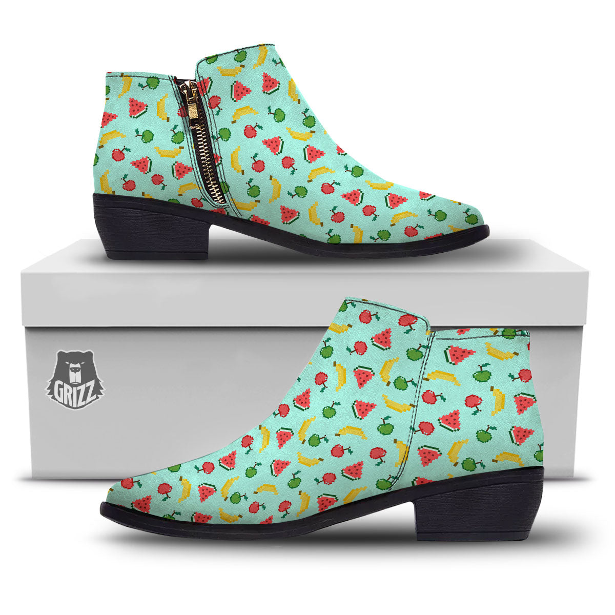 Fruits Pixel Print Pattern Ankle Boots-grizzshop
