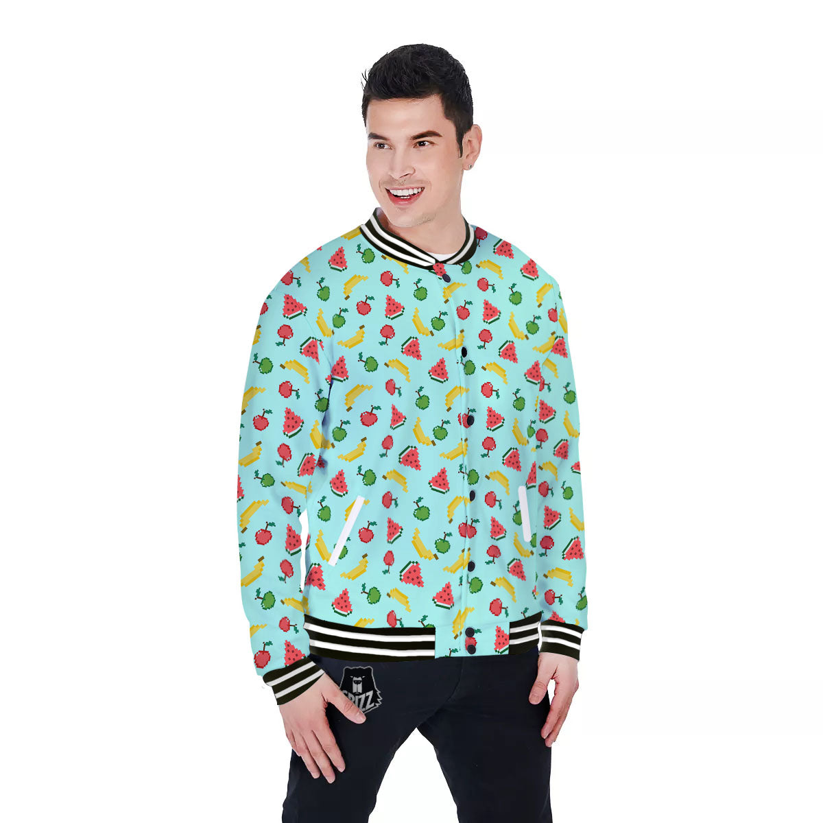 Fruits Pixel Print Pattern Baseball Jacket-grizzshop