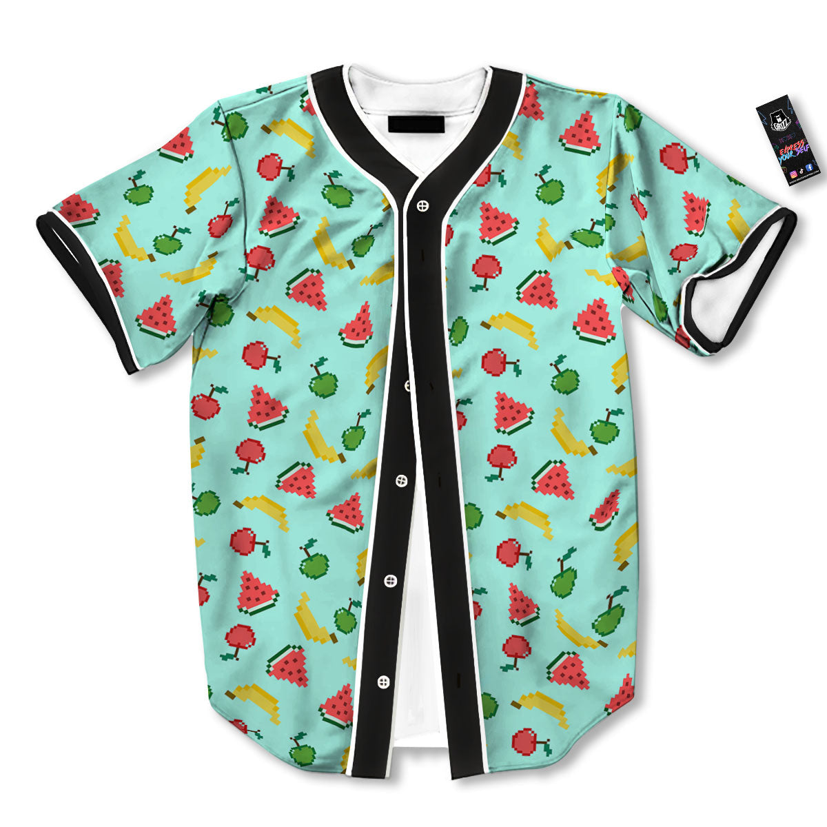 Fruits Pixel Print Pattern Baseball Jersey-grizzshop