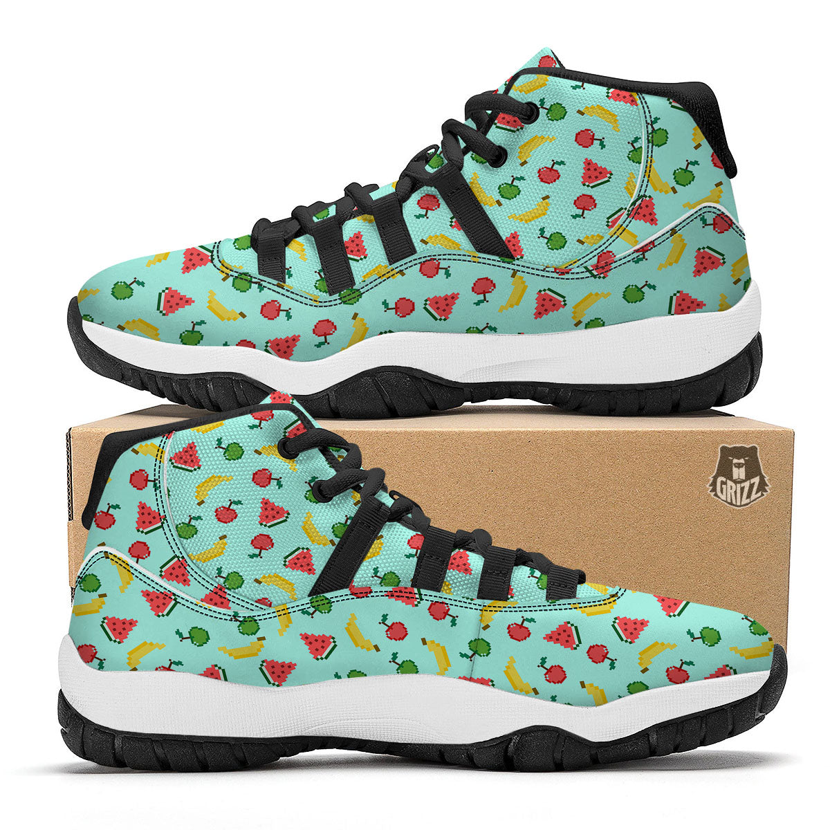 Fruits Pixel Print Pattern Black Bball Shoes-grizzshop