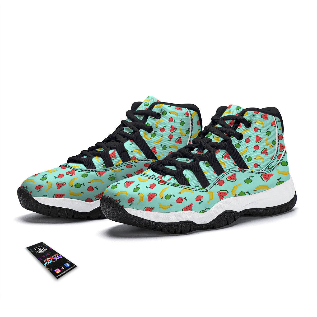 Fruits Pixel Print Pattern Black Bball Shoes-grizzshop