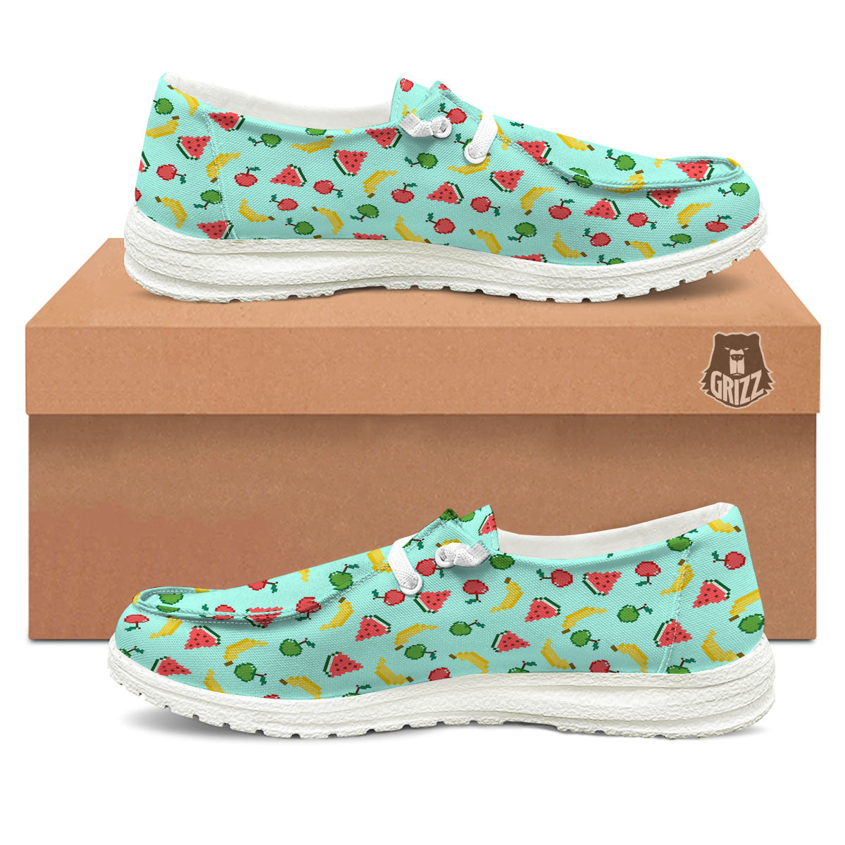 Fruits Pixel Print Pattern Black Loafers-grizzshop
