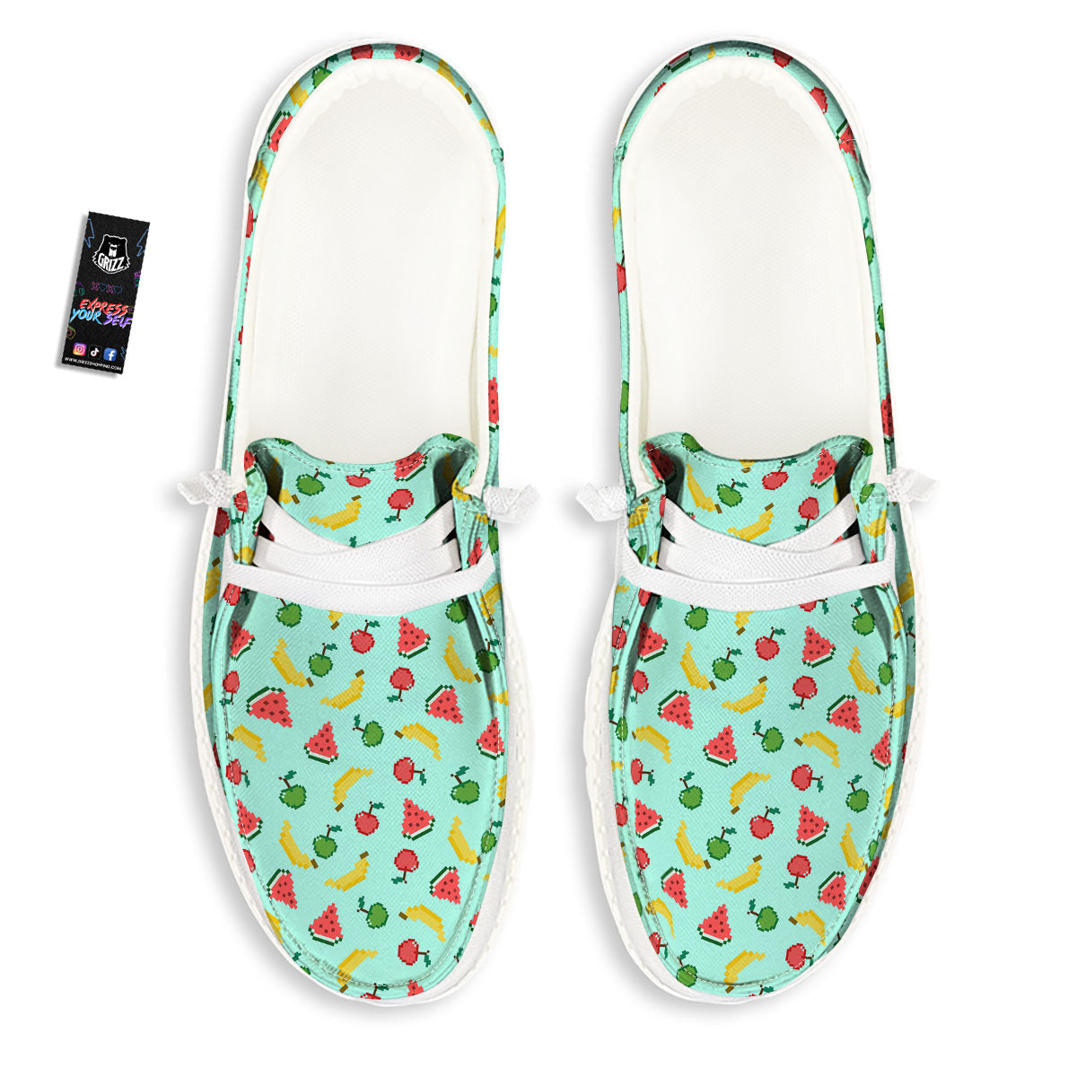 Fruits Pixel Print Pattern Black Loafers-grizzshop