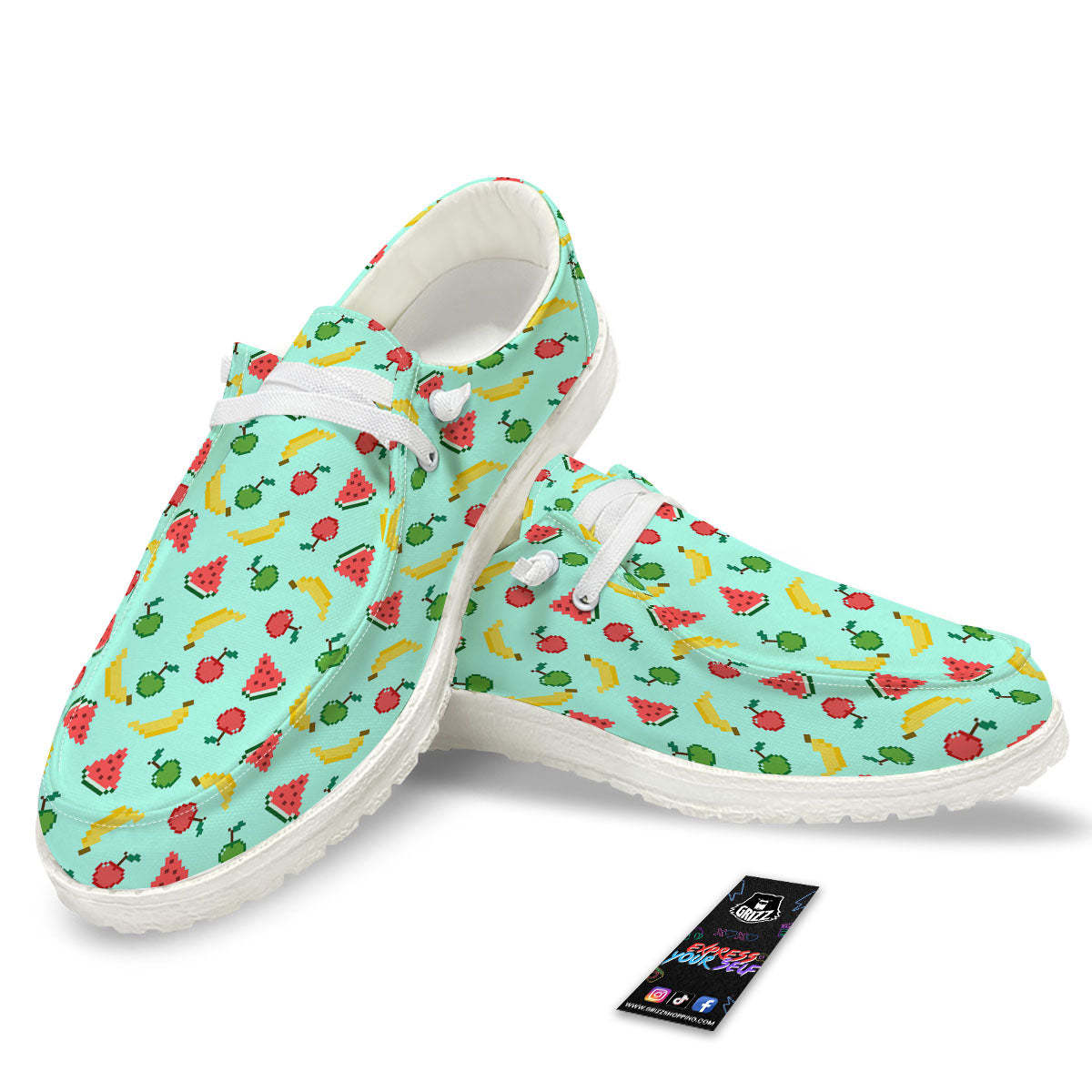 Fruits Pixel Print Pattern Black Loafers-grizzshop