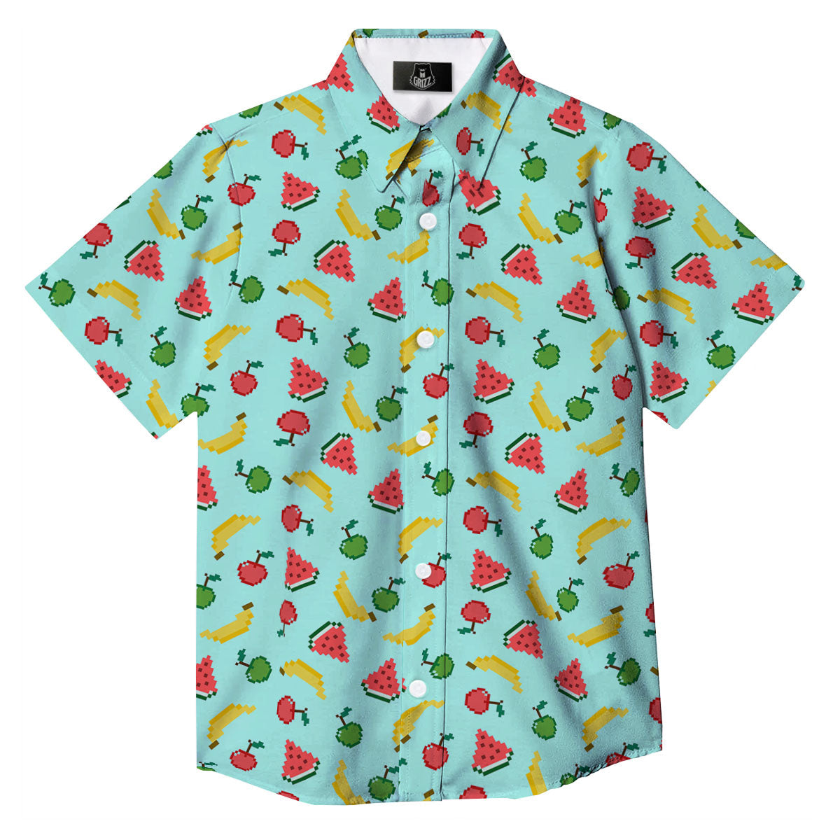Fruits Pixel Print Pattern Button Up Shirt-grizzshop