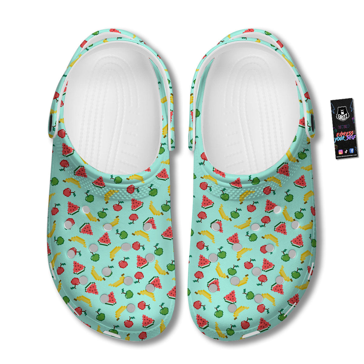 Fruits Pixel Print Pattern Clog-grizzshop