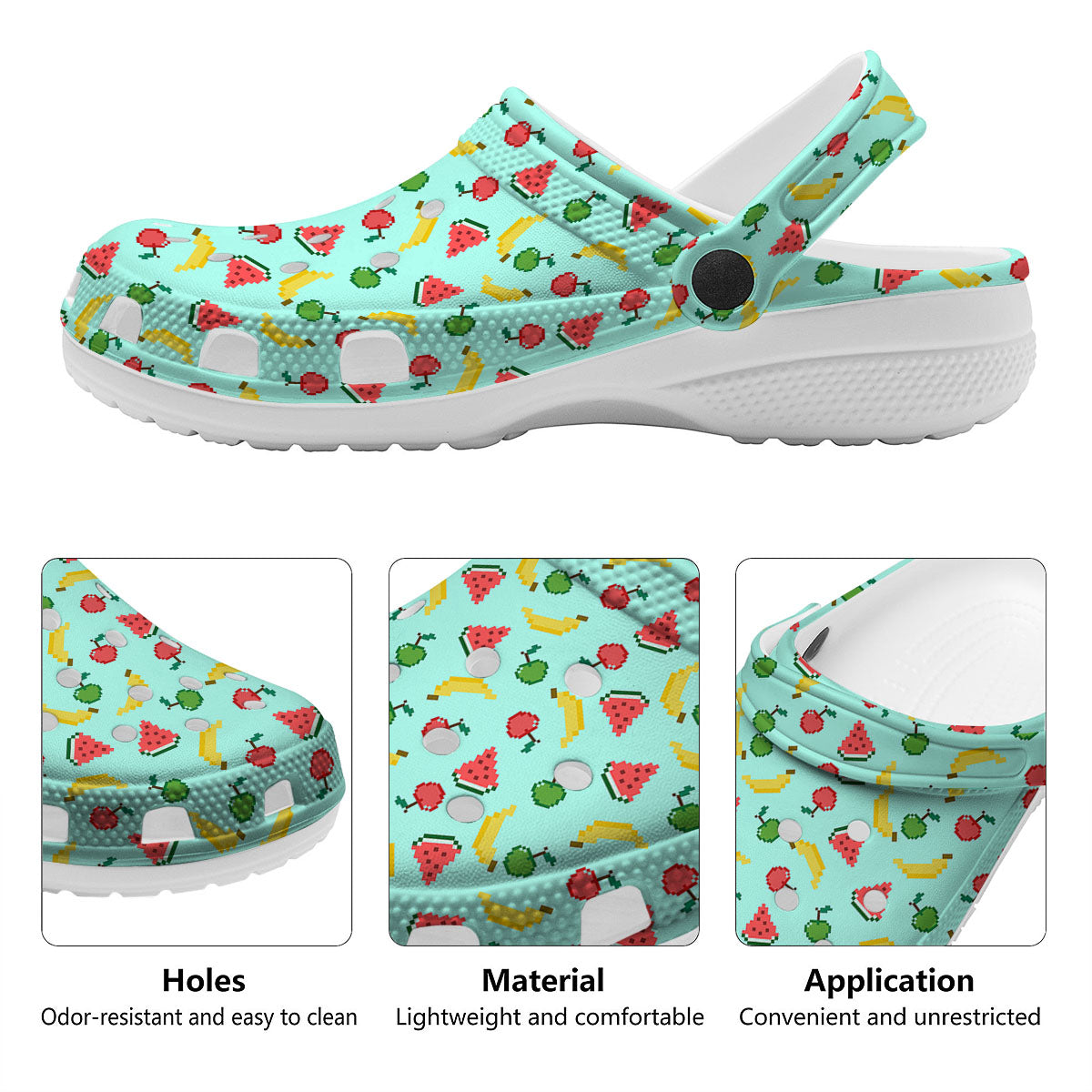 Fruits Pixel Print Pattern Clog-grizzshop