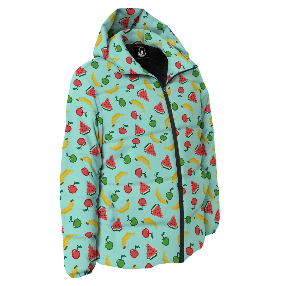 Fruits Pixel Print Pattern Down Jacket-grizzshop