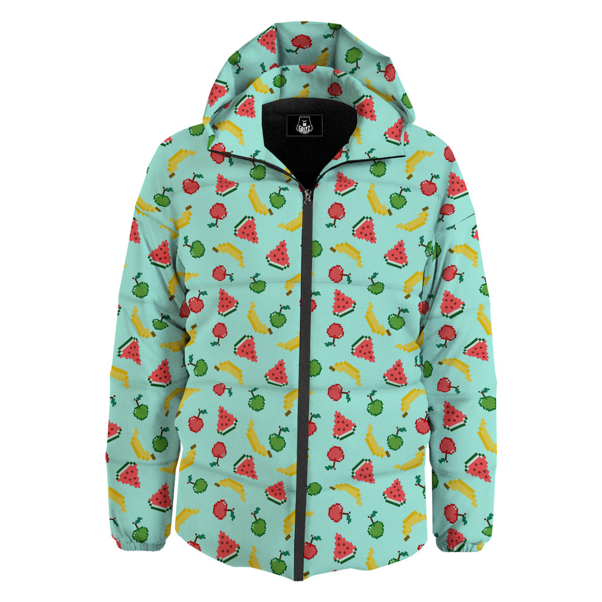 Fruits Pixel Print Pattern Down Jacket-grizzshop