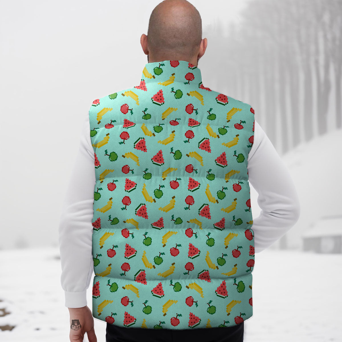 Fruits Pixel Print Pattern Down Vest-grizzshop