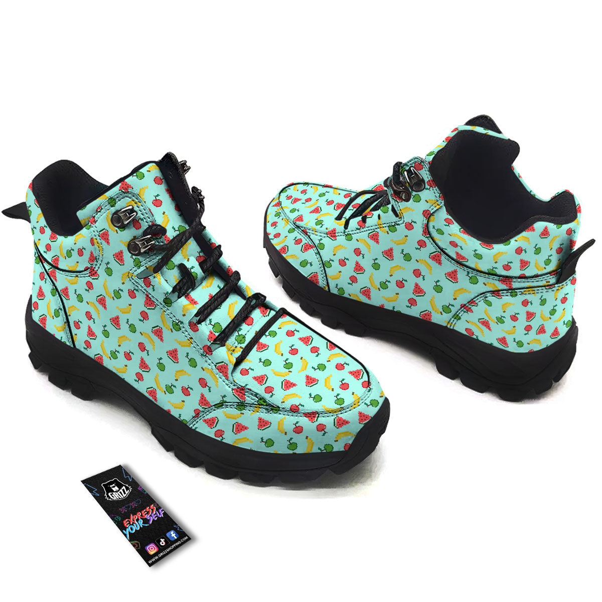 Fruits Pixel Print Pattern Hiking Shoes-grizzshop