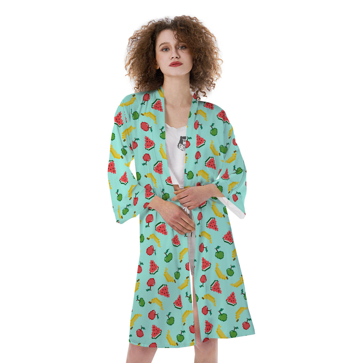 Fruits Pixel Print Pattern Kimono-grizzshop