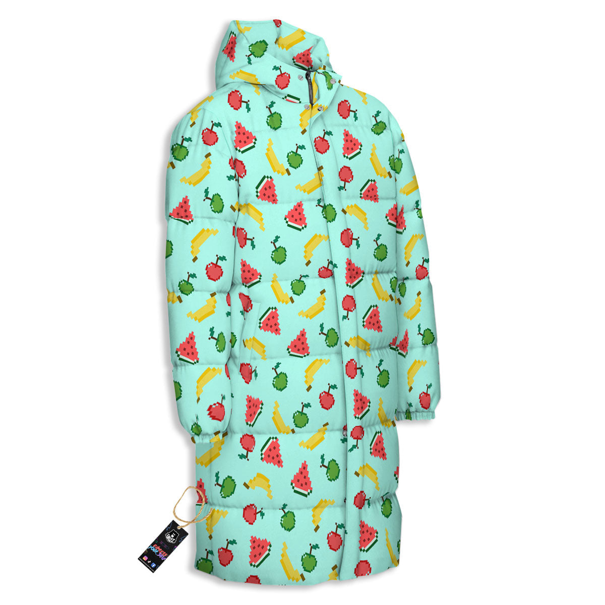 Fruits Pixel Print Pattern Long Down Jacket-grizzshop