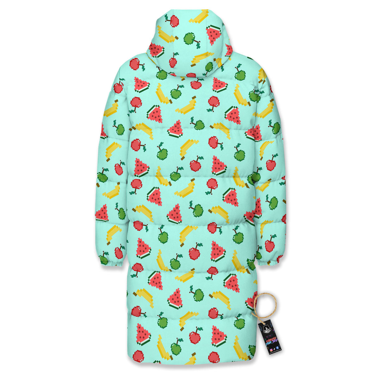 Fruits Pixel Print Pattern Long Down Jacket-grizzshop