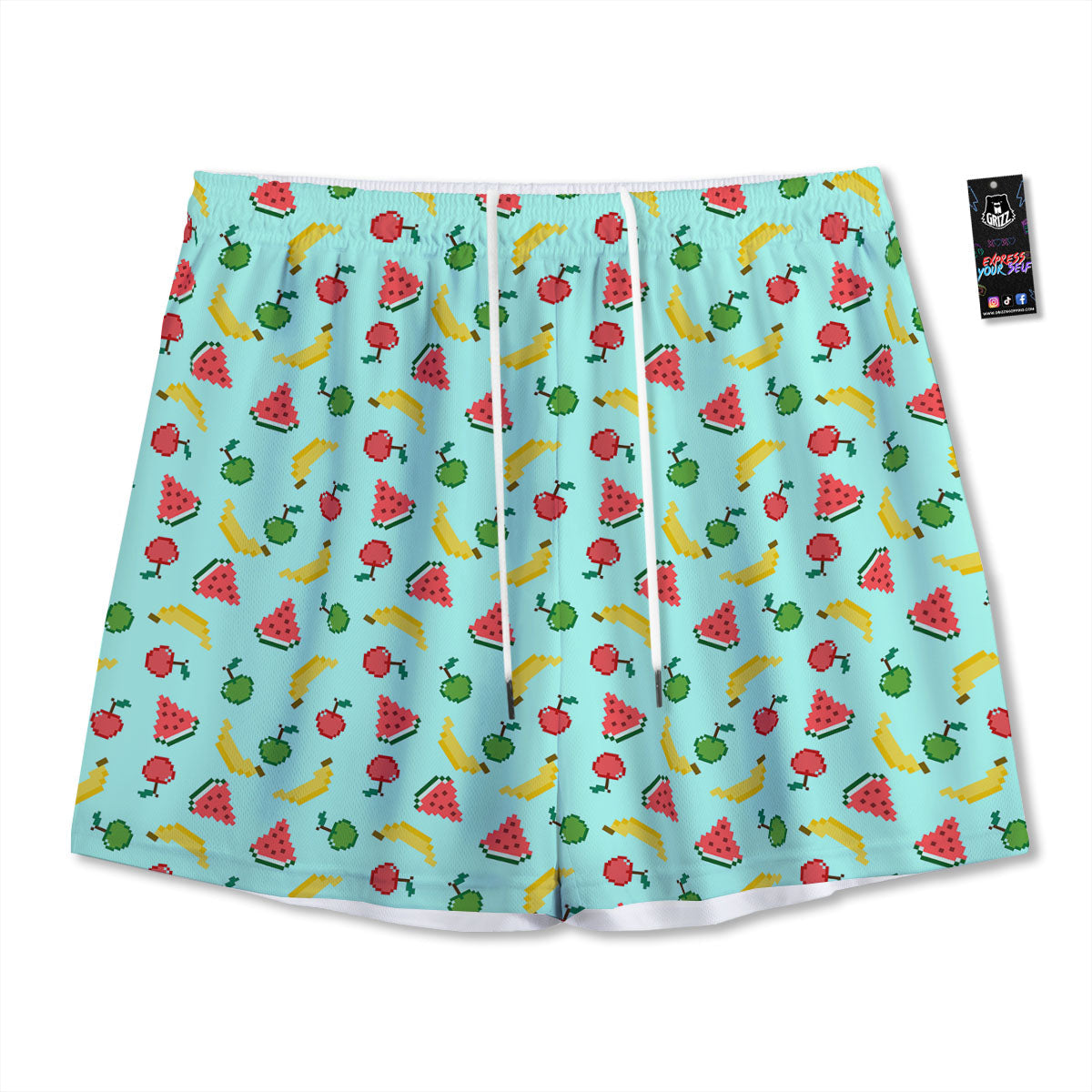 Fruits Pixel Print Pattern Mesh Shorts-grizzshop