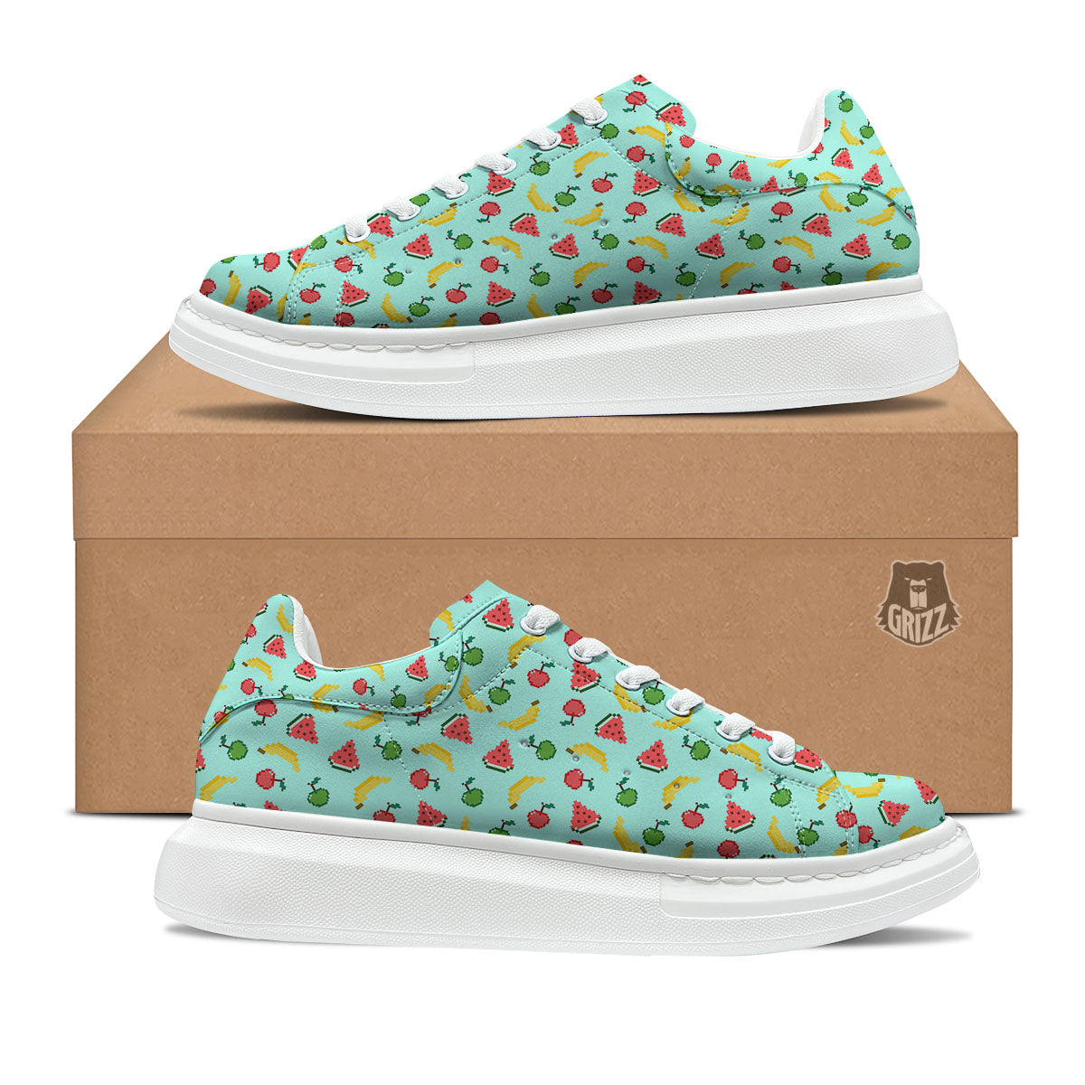 Fruits Pixel Print Pattern Platform Shoes-grizzshop