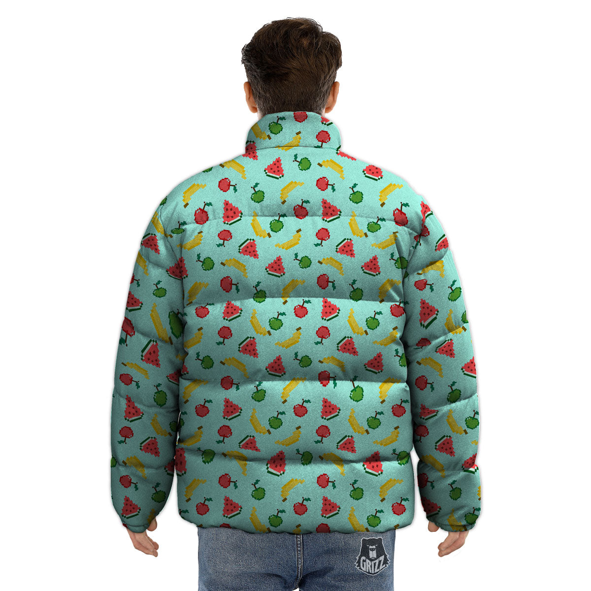 Fruits Pixel Print Pattern Puffer Jacket-grizzshop