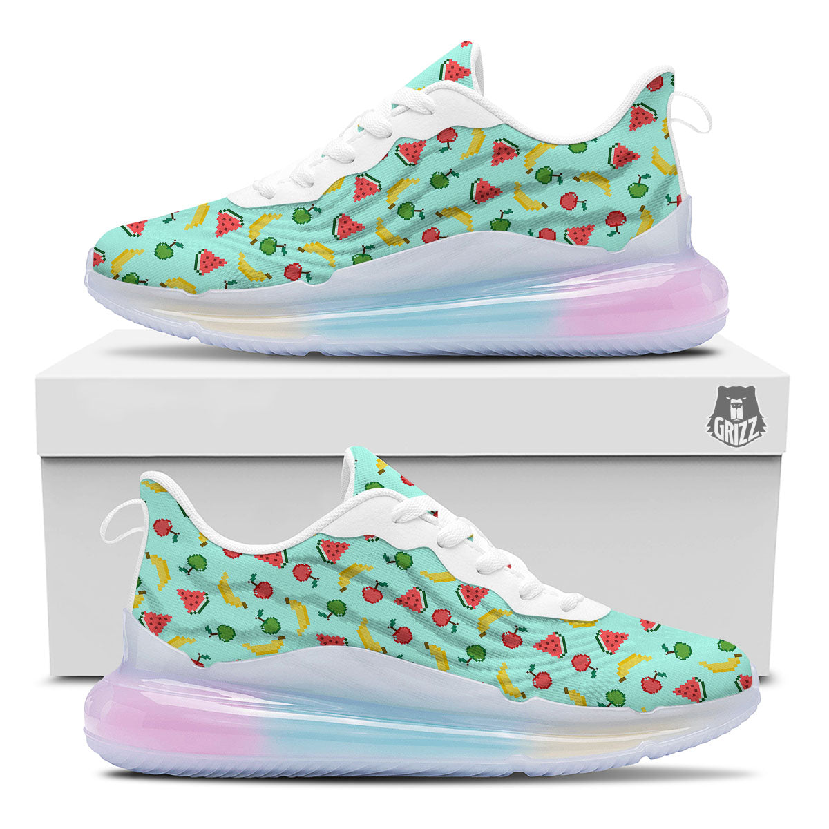 Fruits Pixel Print Pattern Running Sneakers-grizzshop