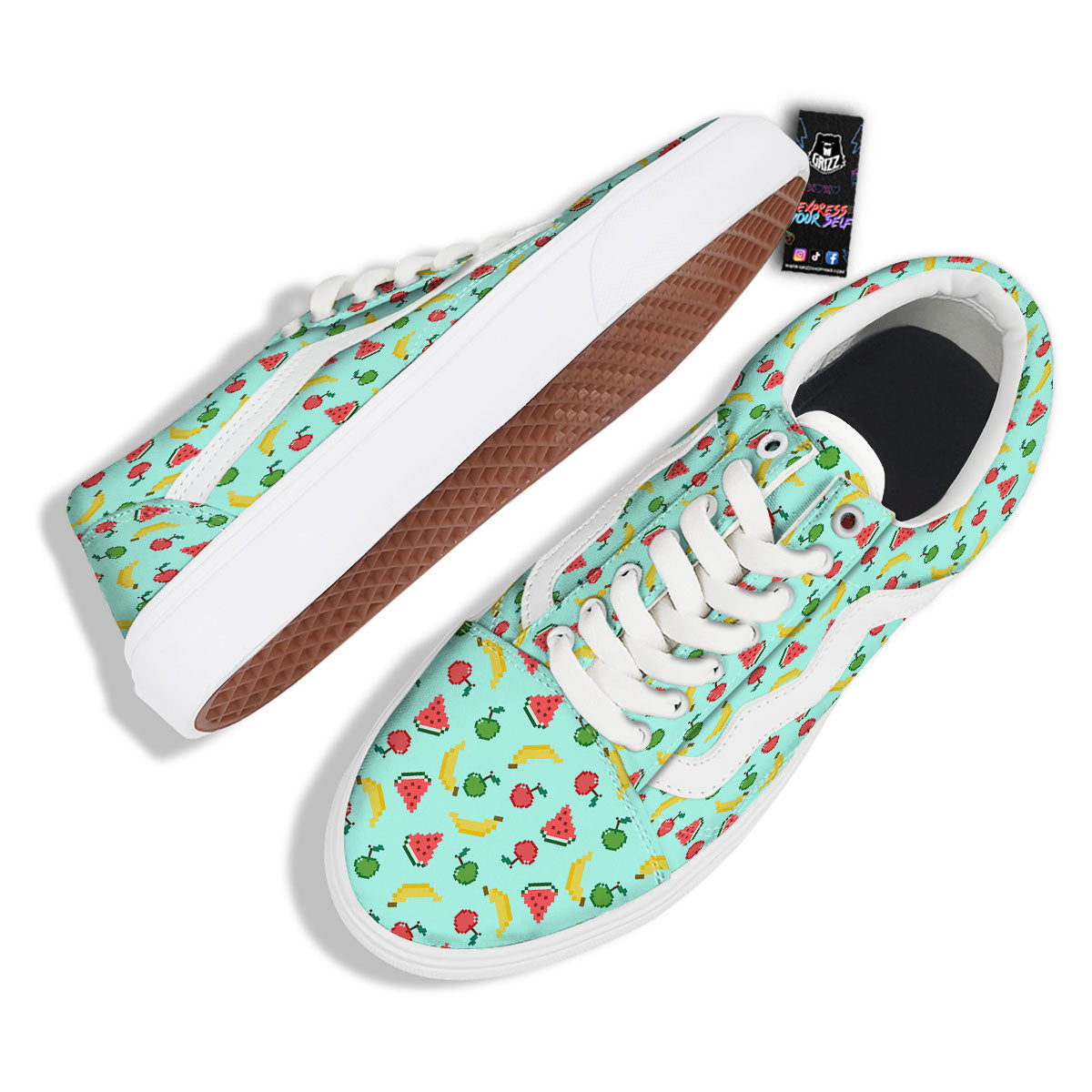 Fruits Pixel Print Pattern Skate Shoes-grizzshop
