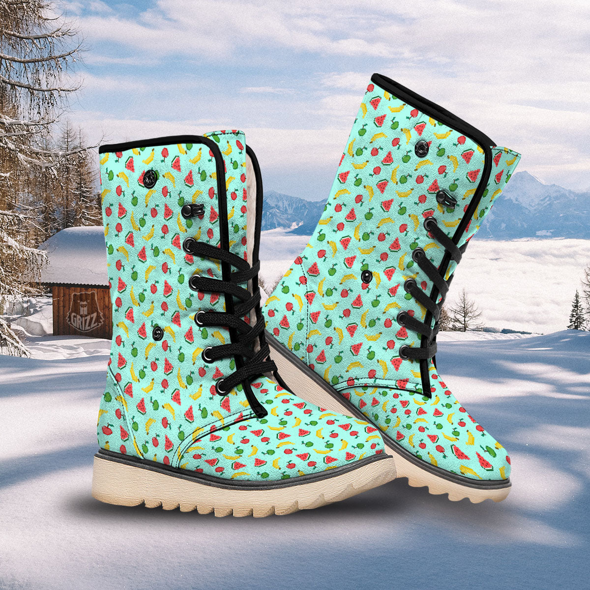 Fruits Pixel Print Pattern Snow Boots-grizzshop